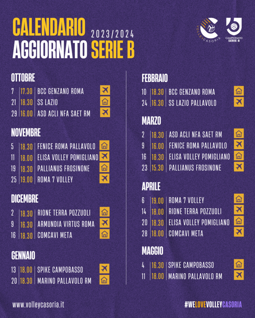 calendario Serie B volley casoria