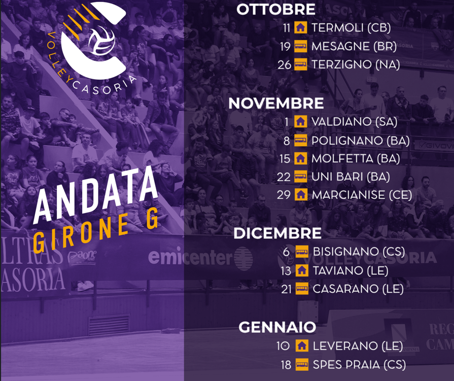 CALENDARIO VOLLEY CASORIA SERIE b 2025/26